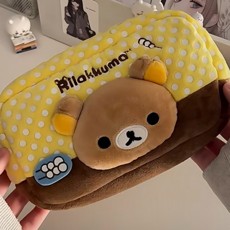 Aesthetic Large Pencil Case Pouch - Rilakkuma Pluche Etui Japanse Stijl Polka