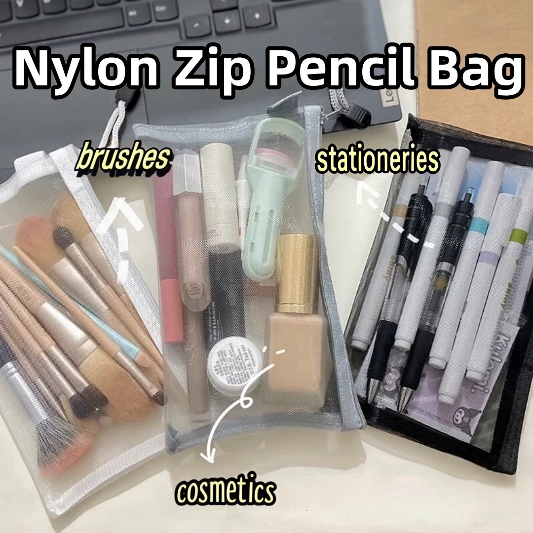 Clear Mesh Pencil Pouch For Exam - Nylon potloodopbergetui Lichtgewicht transparant gaas etui