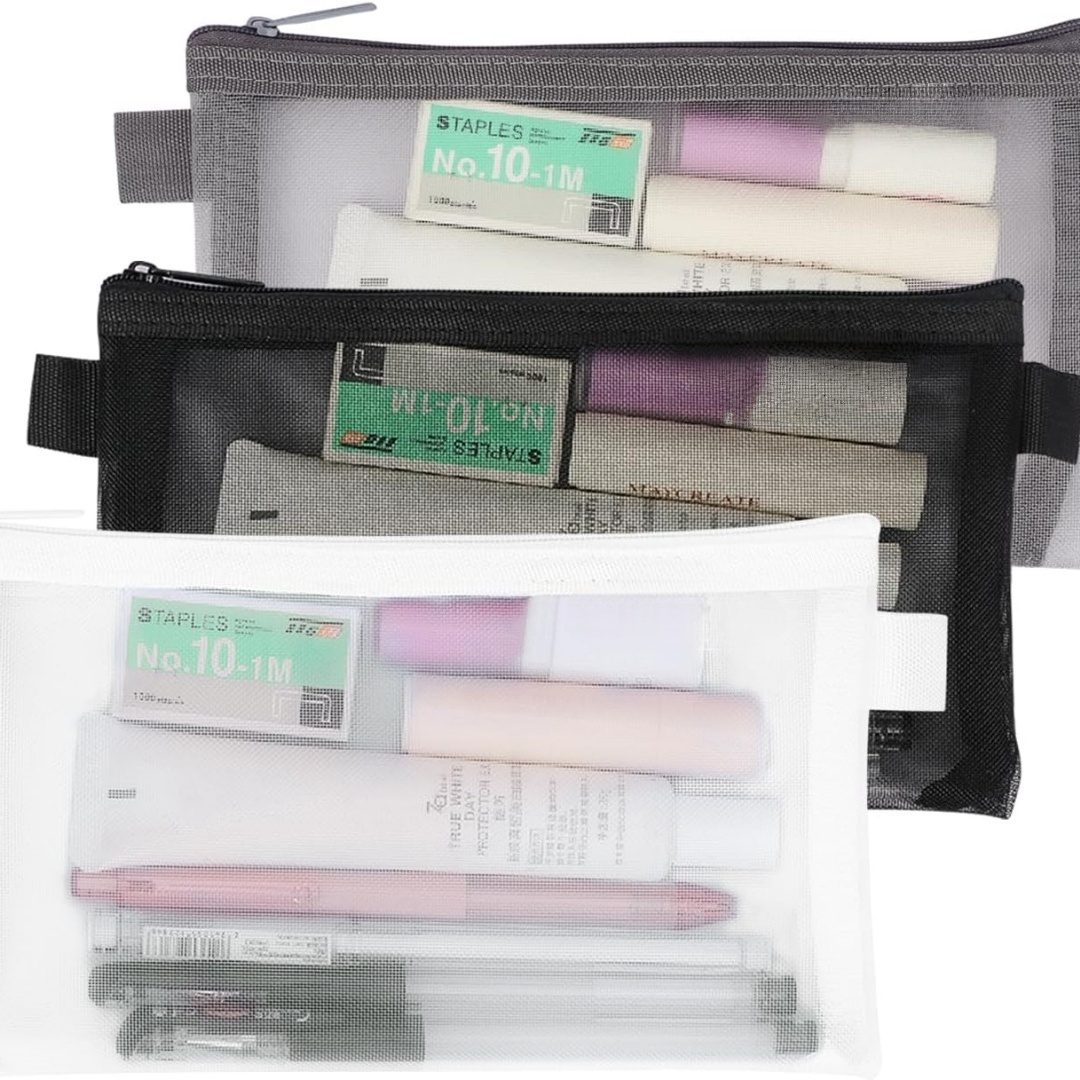 Clear Mesh Pencil Pouch For Exam - Draagbaar kantoorbenodigdheden etui Doorzichtig examenpotloodzakje Mesh