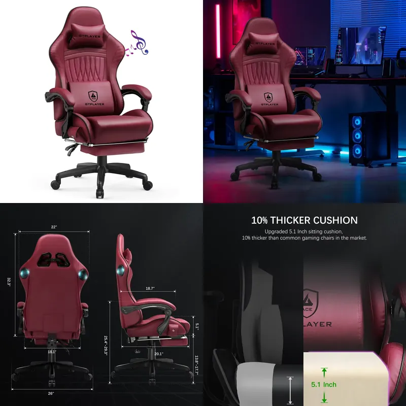 Office Furniture - GTPLAYER gamingstoel met ingebouwde luidsprekers, ergonomische