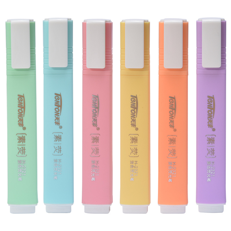 Pastel Highlighter Set Double Ended - 6 stks/set Platte Vorm Bleke Kleur